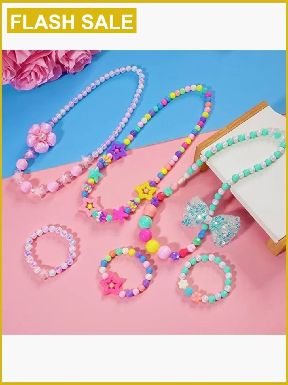 6 Set Beaded Necklace & Bracelet Set for Girls Dress Up Jewelry
